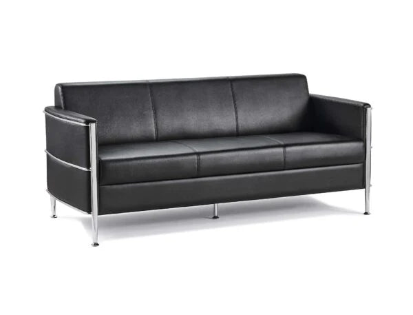 Eclipse 3 Seater Lounge - Black PU Leather Office Sofa | Rapidline
